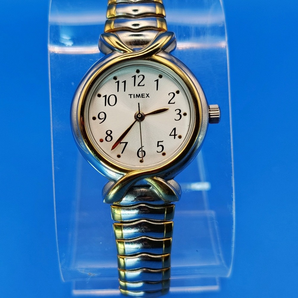 Vintage 2004 Timex‎ 30mm Women's Quartz Watch Two Tone SS Stretch Bracelet